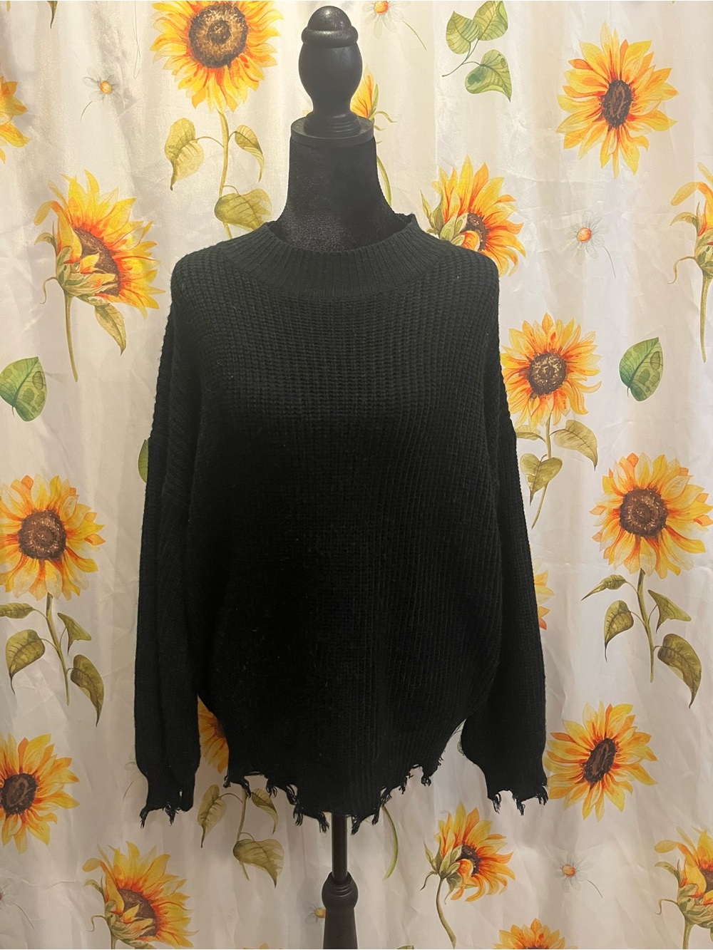 Main Strip Black Distressed Crewneck Sweater